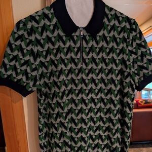 Ted Baker Geometric Green and Black Polo